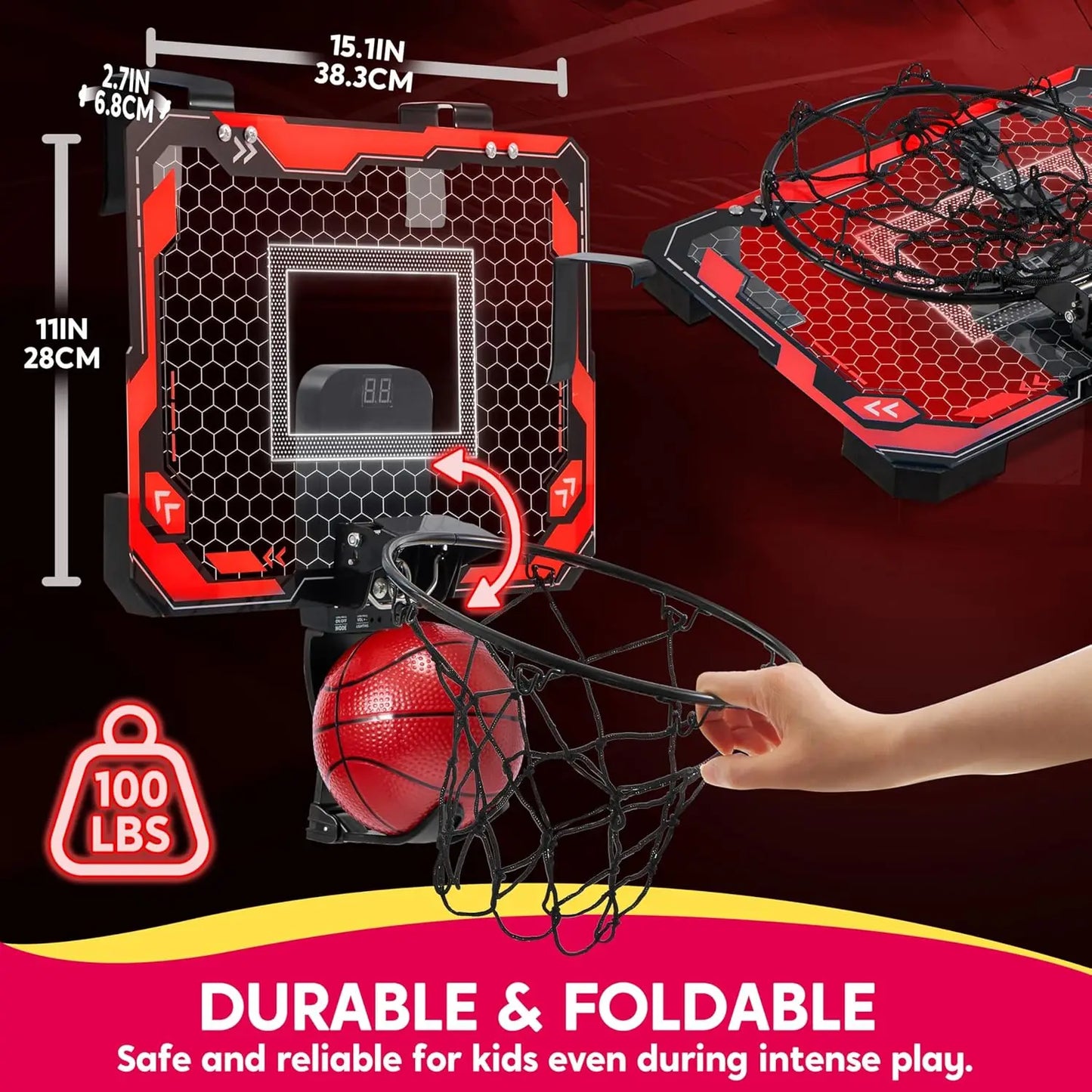Joyfy Mini Indoor Basketball Hoop Over Door For Kids Scoreboard