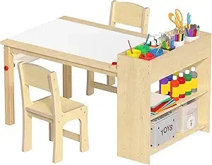 Wooden Art Desk For Kids With Table And Two Chairs