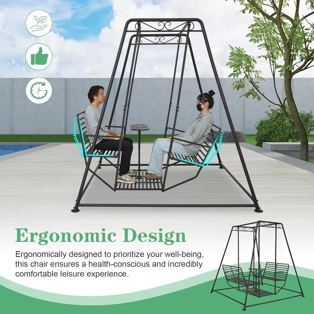 Heavy Duty 4 Seat Outdoor Metal Swing Chair With Table