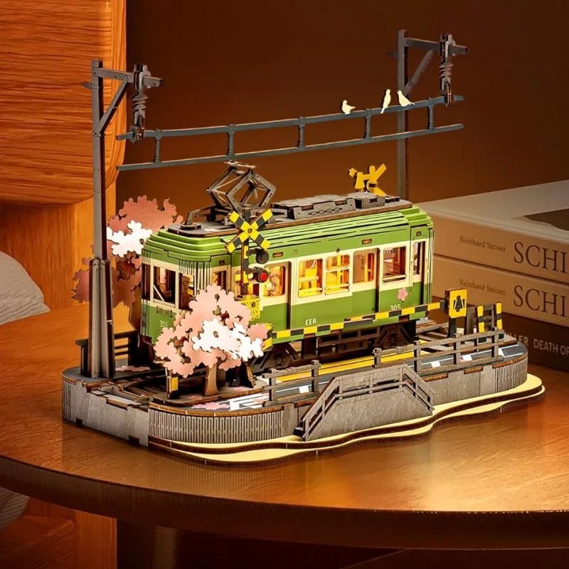 Robotime Sakura Journey Tram 3D Wooden Puzzle Kit 223 Pieces
