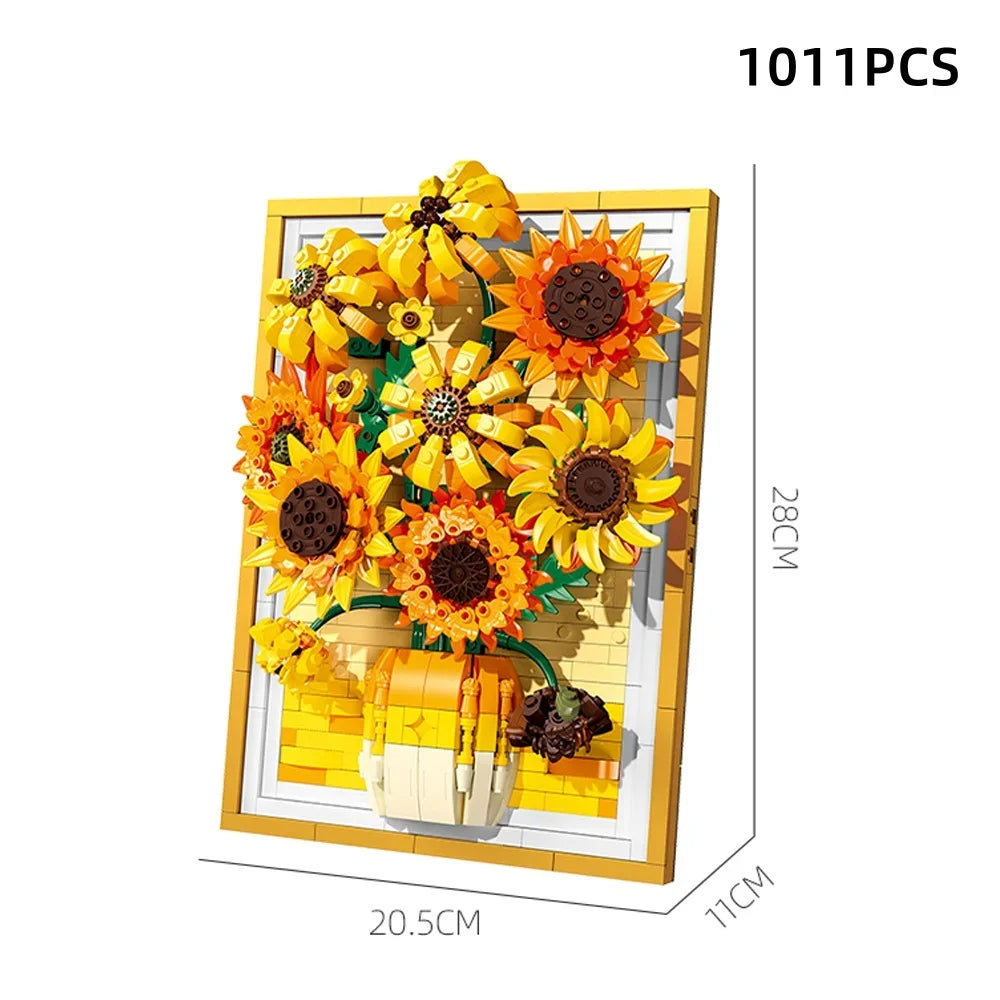 KNEW BUILT Stereo 3D Sunflower Frame Ornament Building Blocks Creative Decor
