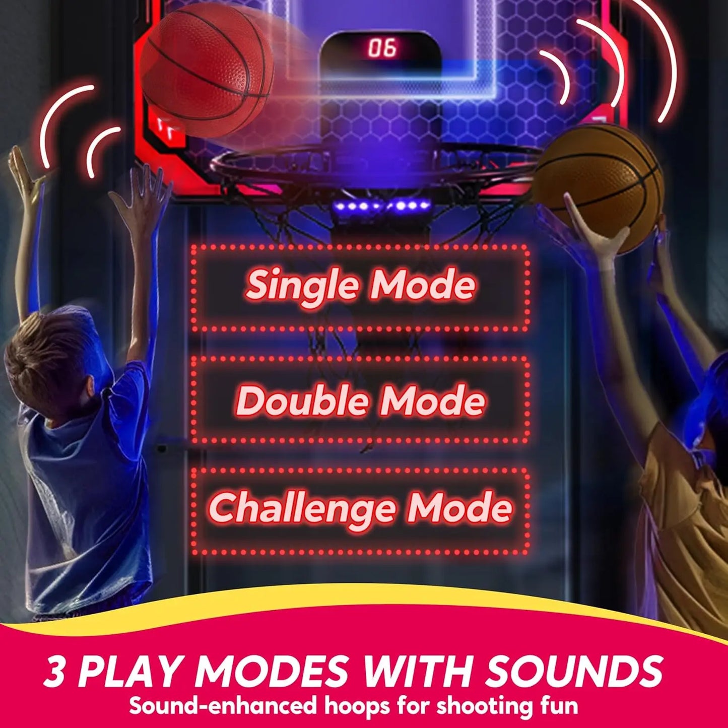 Joyfy Mini Indoor Basketball Hoop Over Door For Kids Scoreboard
