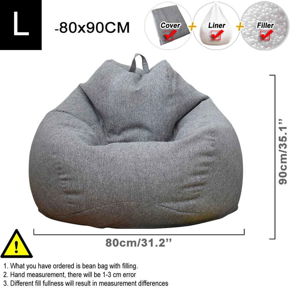 OTAUTAU Washable Linen Bean Bag Chair With Filling