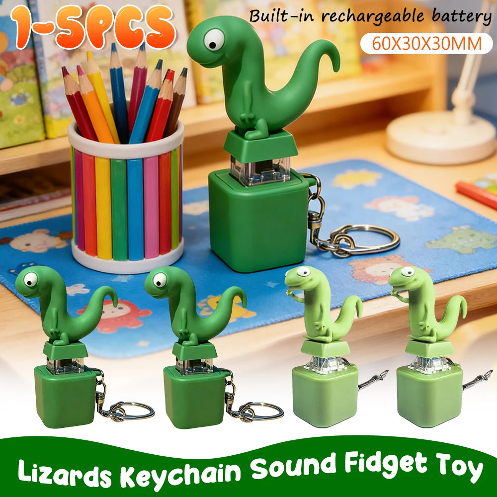 1-5PCS Lizard Fidget Keychain with LED Light & Squeeze Sound Funny Stress Relief Sensory Toy Rechargeable Keyring for Adult Kid