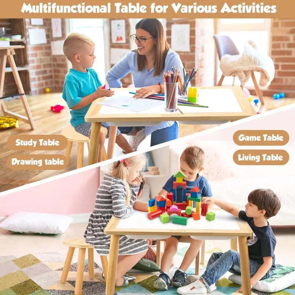 3 In 1 Kids Activity Table And Chair Set With Bins