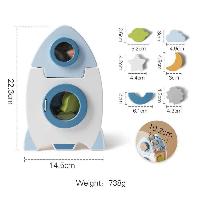 Baby Carrier Wooden Rocket Puzzle Blocks For Hand Eye Coordination