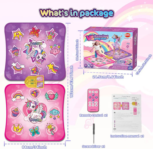 VATOS Unicorn Dance Mat Twin Pack For Kids Gift Bundle
