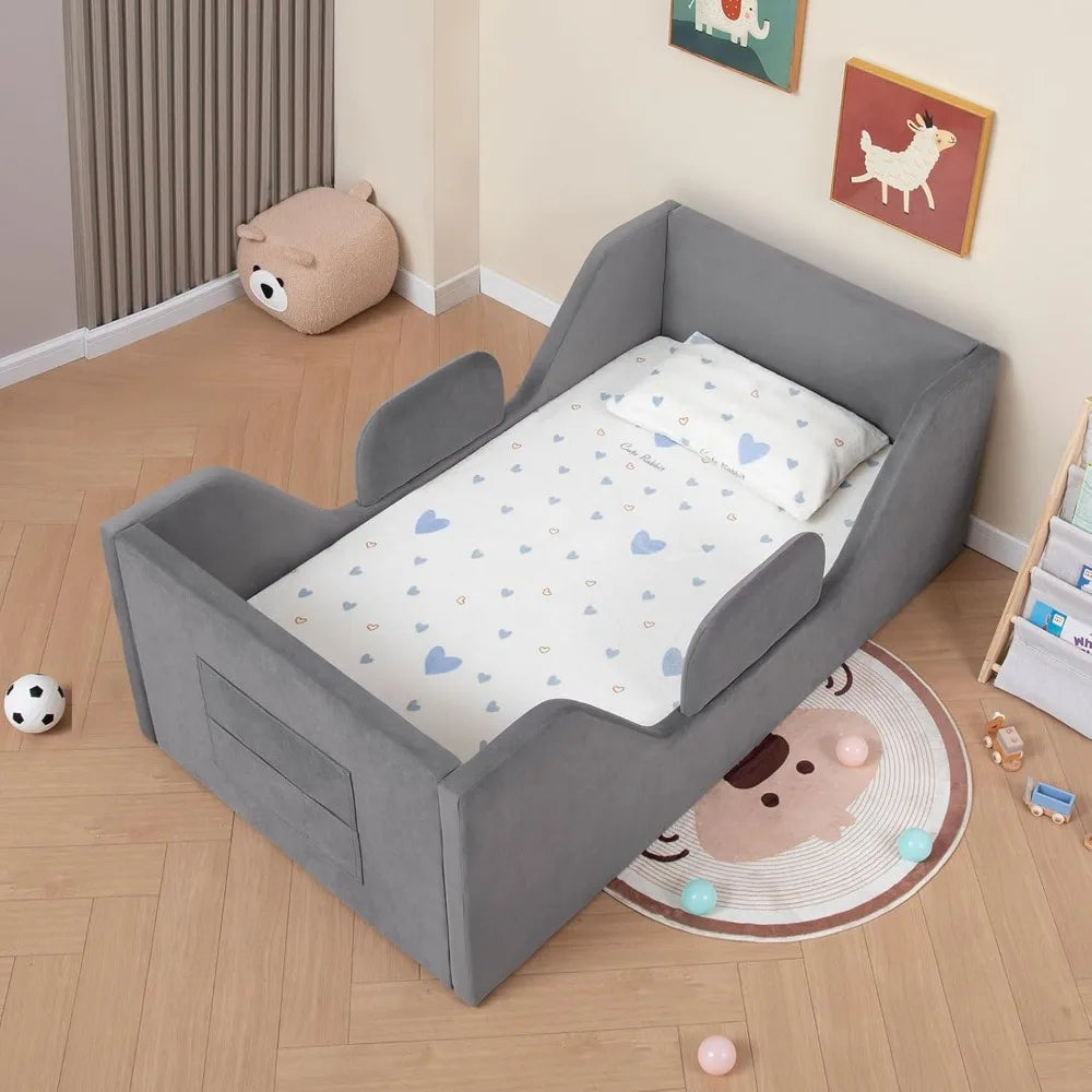 Toddler Floor Bed with Removable Safety Rails Kids Bed, Standard Crib Size, Safety Upholstered