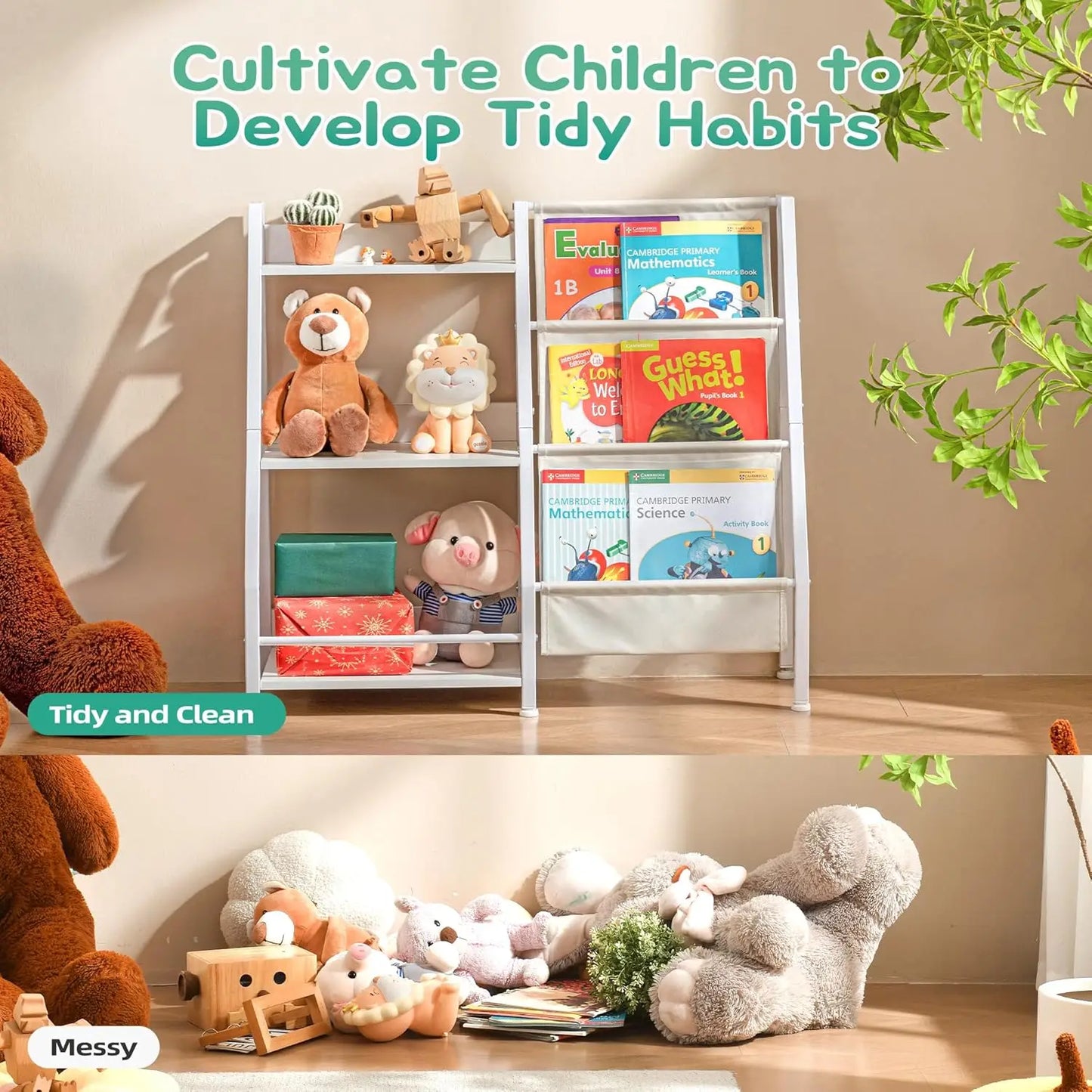3-Tier Kids Bookshelf with Toy Storage Organizer