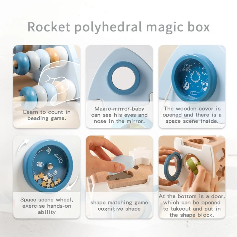 Baby Carrier Wooden Rocket Puzzle Blocks For Hand Eye Coordination