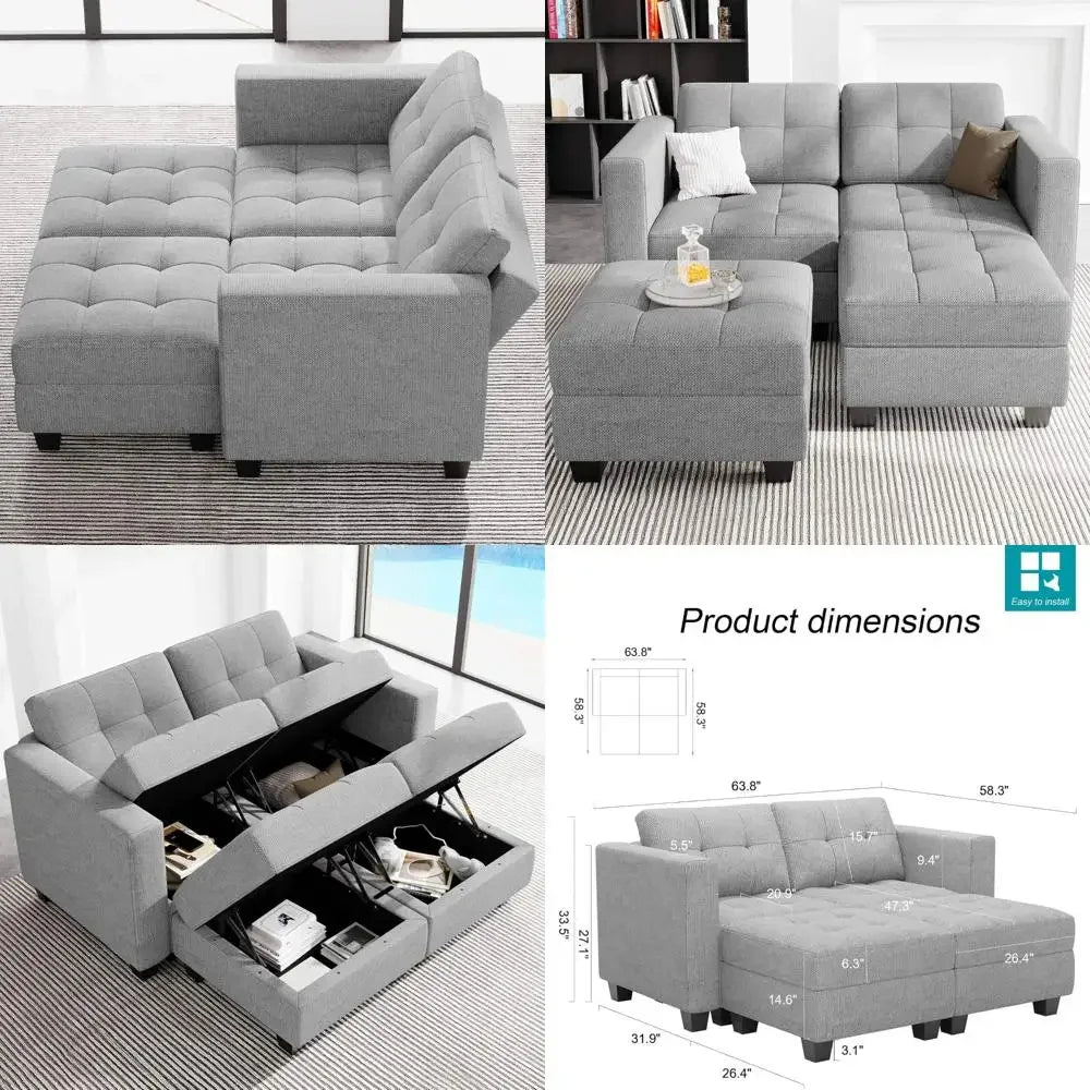 XMSJ Modern L-Shaped Sectional Sofa With Storage Ottoman