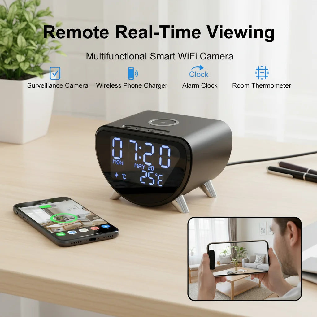 4K UHD WiFi Clock Camera With Motion Detection And Qi Wireless Charging
