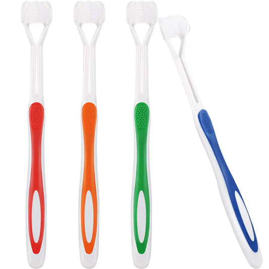 Three Sided Toothbrush Autism Sensory 4 Pack Gentle Cleaning
