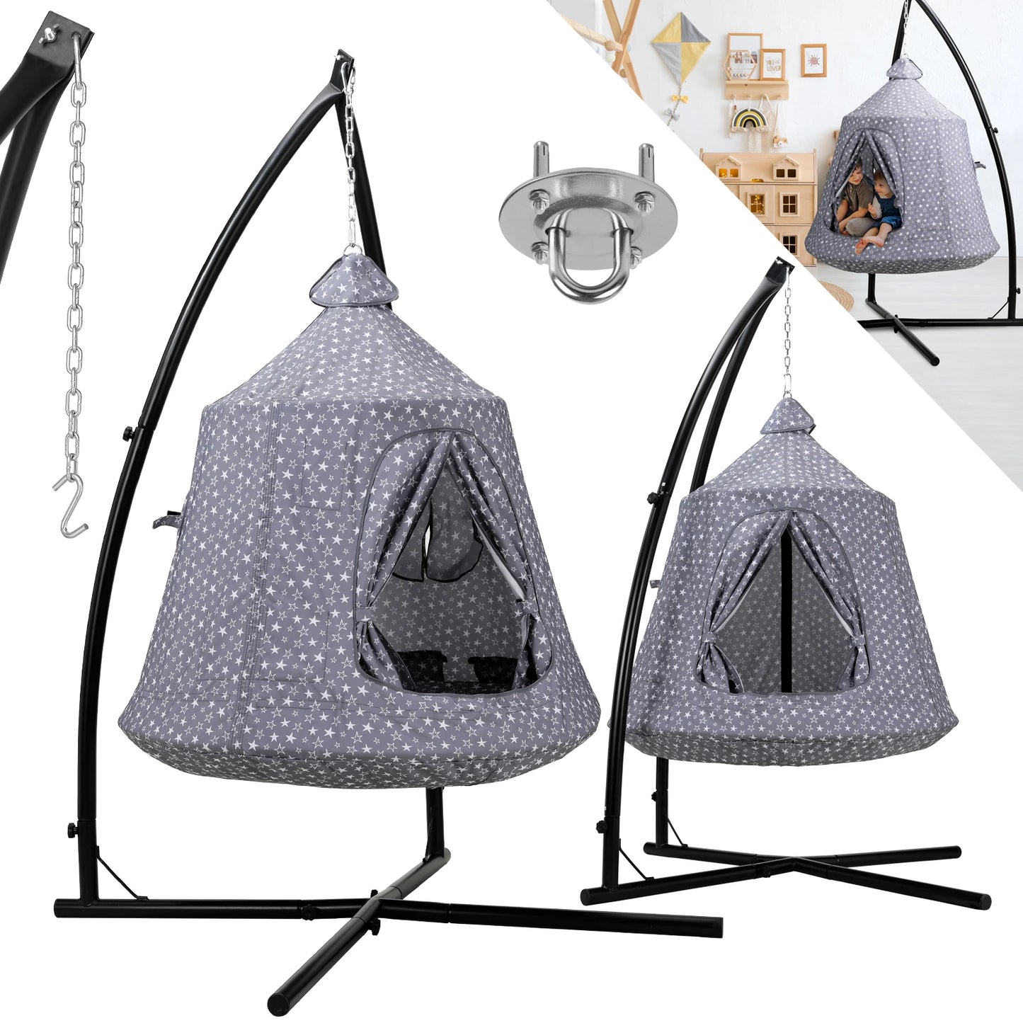 Hammock Chair Stand With Swing Chair And LED Lights