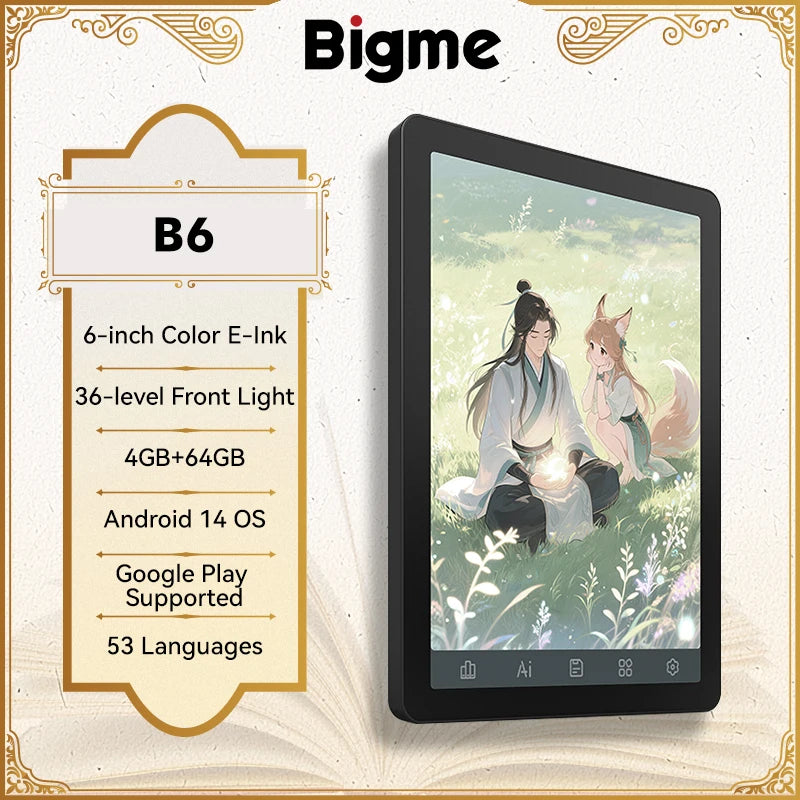 BIGME B6 Ebook Reader Android 14 Front Light Eye Protecting