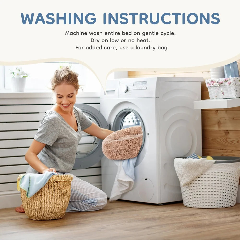 NONECN Cozy Machine Washable Donut Dog Cat Bed Calming Waterproof