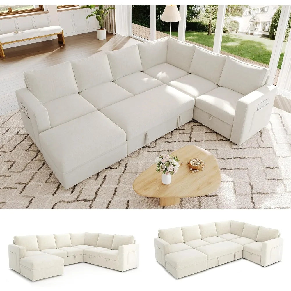 NONECN Modern L Shaped 7 Seat Sectional Sofa With Storage