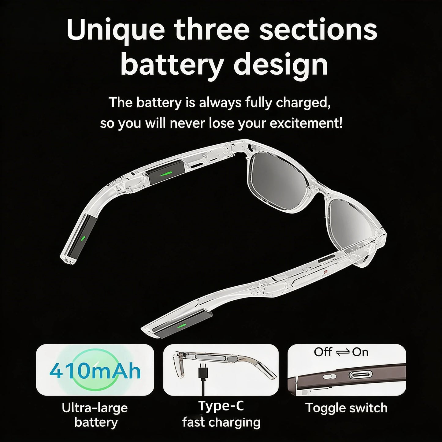 W&O Camera 4K Smart Glasses With AI Translation Open Ear Audio