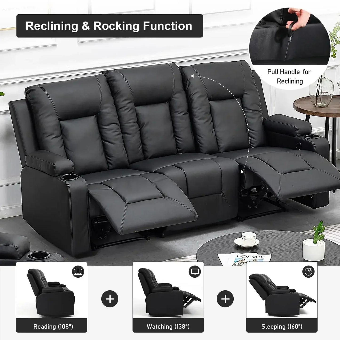Leather Recliner Living Room Furniture Set With Sofa And Loveseat