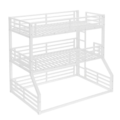 Twin over Twin over Full Bunk Bed, Metal Triple Bunk Bed with Safety Guardrails, Heavy-duty Bunk Bed