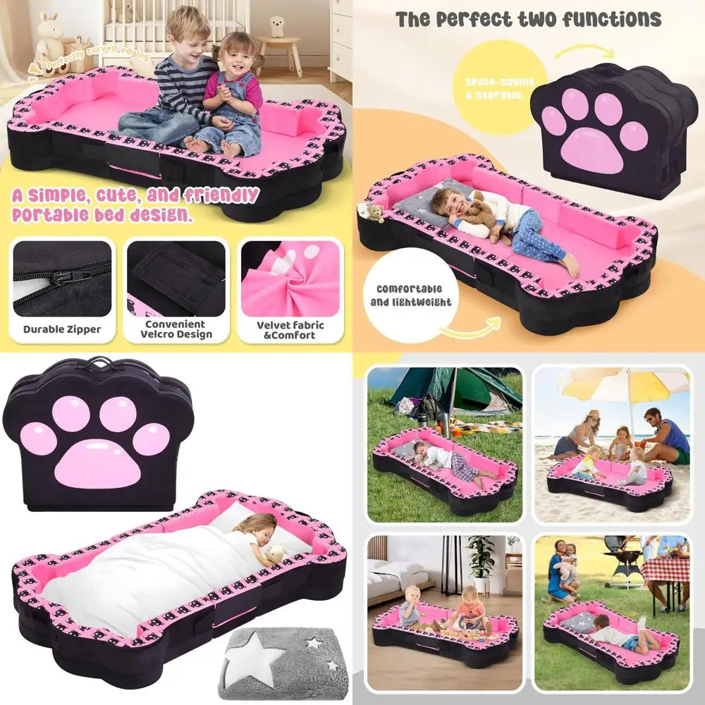 Portable Child Travel Bed with Removable Washable Cover, Soft and Safe for Toddlers