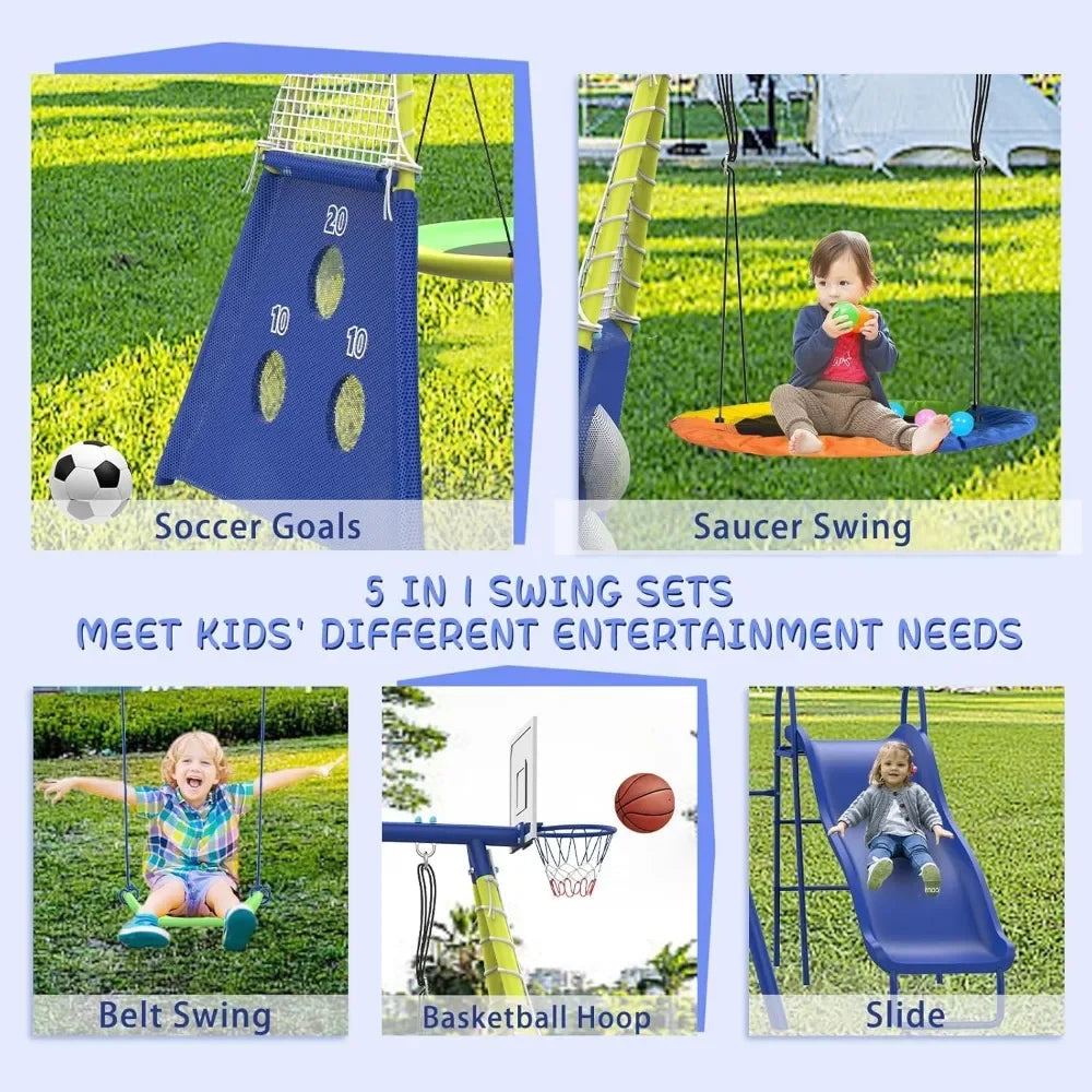 Backyard Swing Set 5 In 1 Outdoor Metal Kids Playset