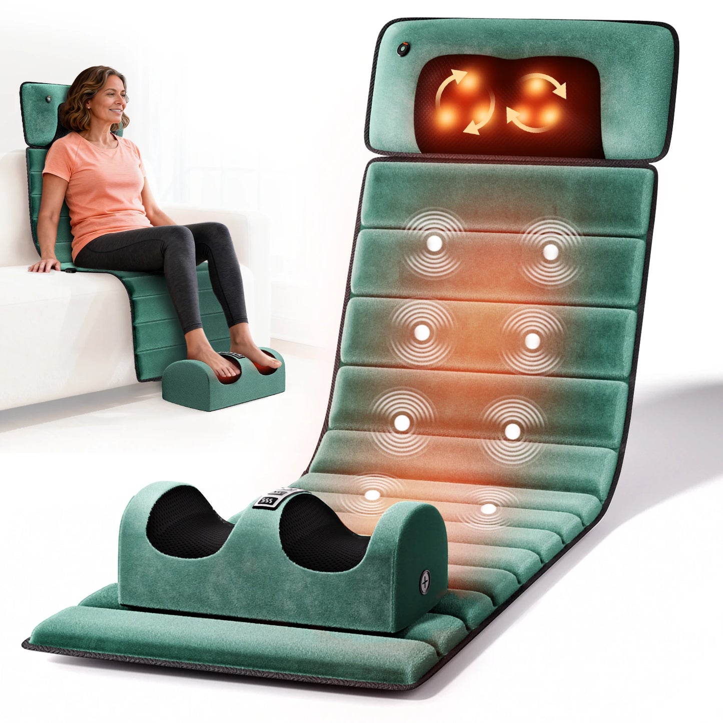 Full Body Massage Mat with Heat, Detachable Massager Pad Deep Tissue Pain Relief,10 Vibrating Motors and 9 Speed Settings Relax