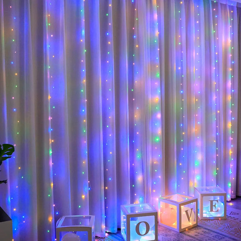 Curtain Light for Party/Wedding/Festival/Christmas,Window Blinking String Light for Bedroom/Living Room,USB Plug with 8 Modes