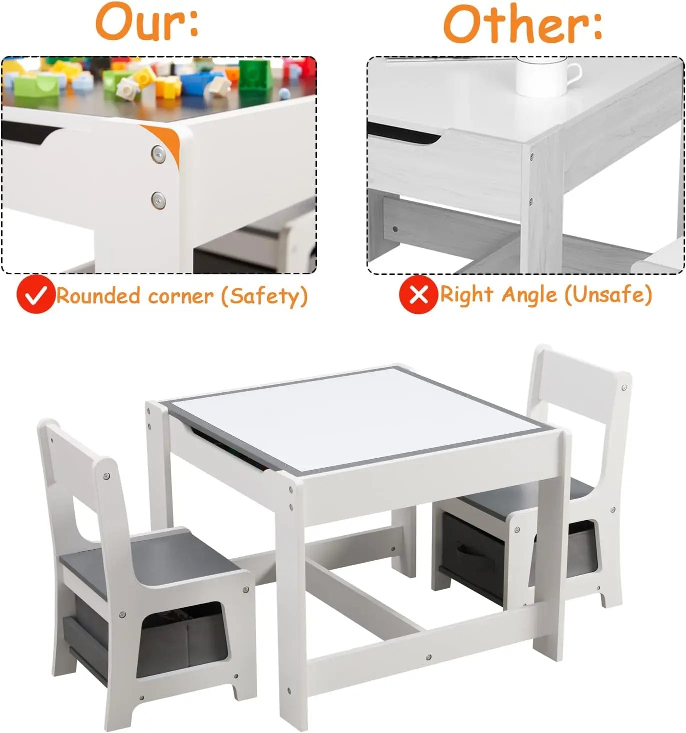 3 In 1 Wooden Toddler Activity Table And Chairs Set With Storage Drawer