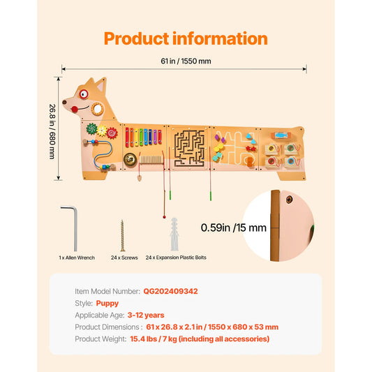 SucceBuy Puppy Kids Wall Busy Panels Montessori Sensory Activity Center