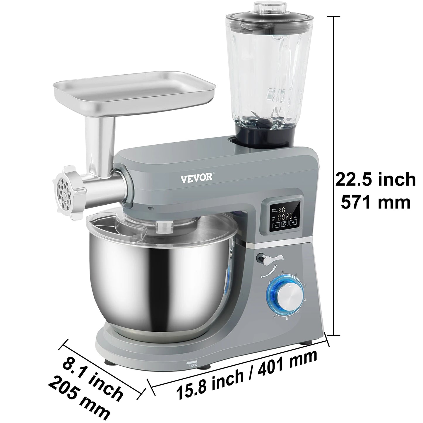VEVOR Stand Mixer 660W 6 Speeds LCD Touch Panel Stainless Bowl