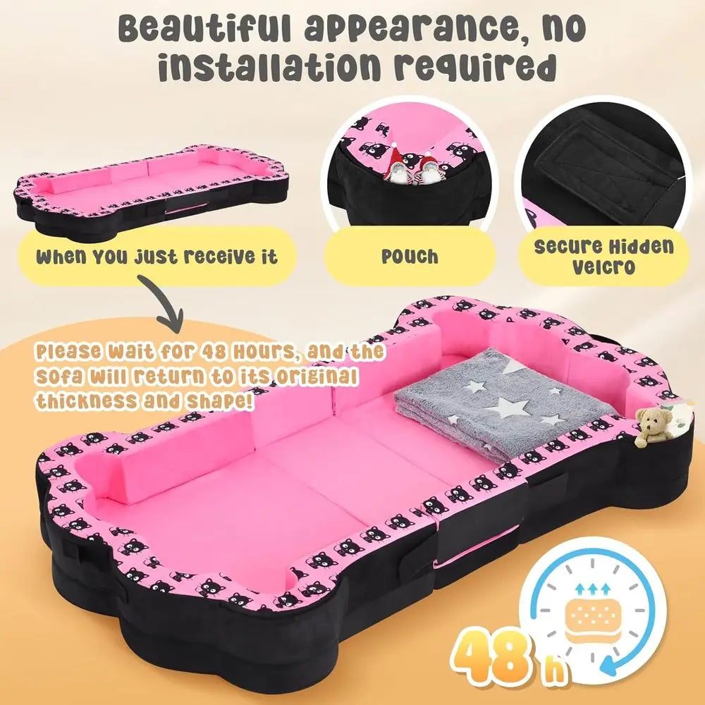 Portable Child Travel Bed with Removable Washable Cover, Soft and Safe for Toddlers