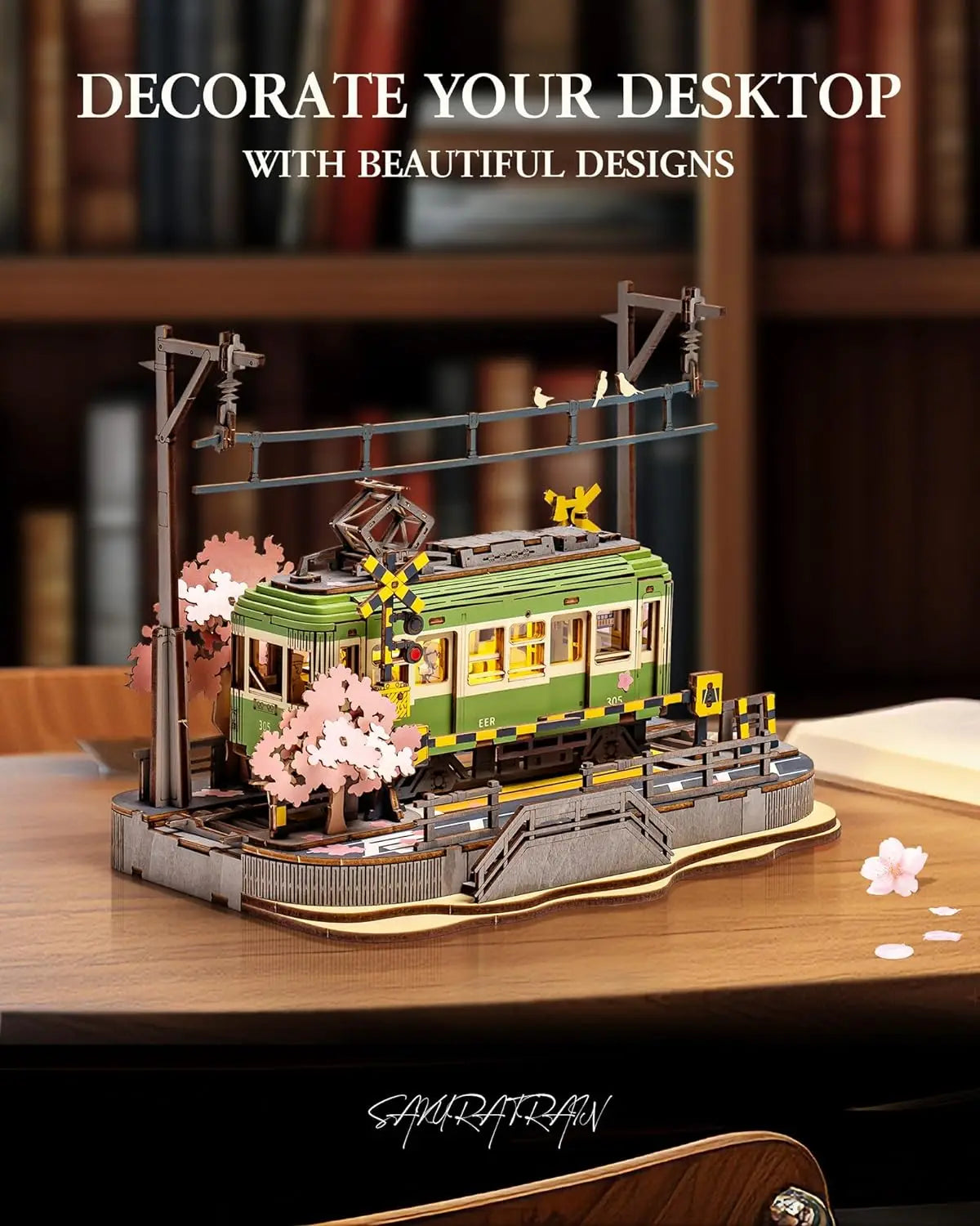 Robotime Sakura Journey Tram 3D Wooden Puzzle Kit 223 Pieces