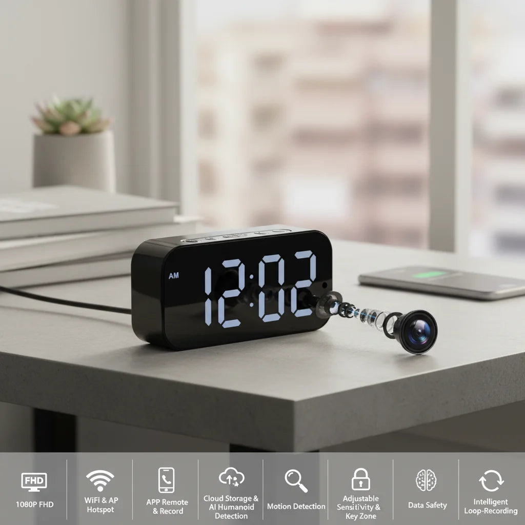 1080P HD WiFi Alarm Clock Security Camera For Home Office