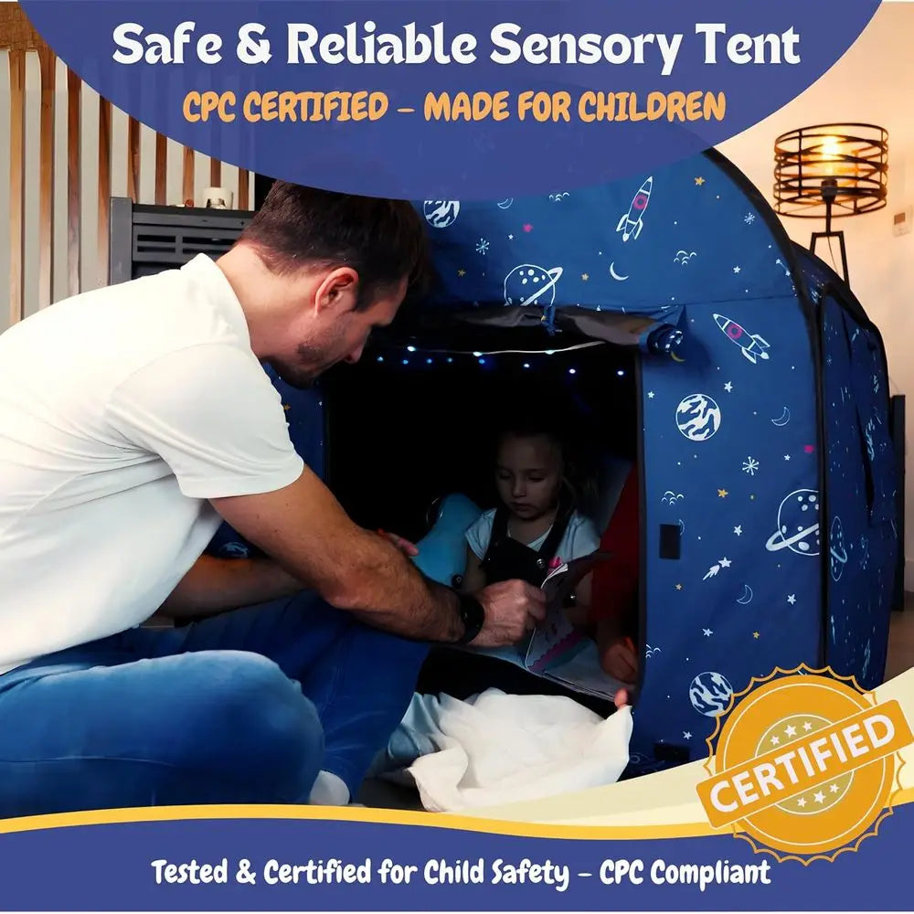 OLOEY Sensory Tent for Kids with LED Lights and Remote Blackout Pop Up