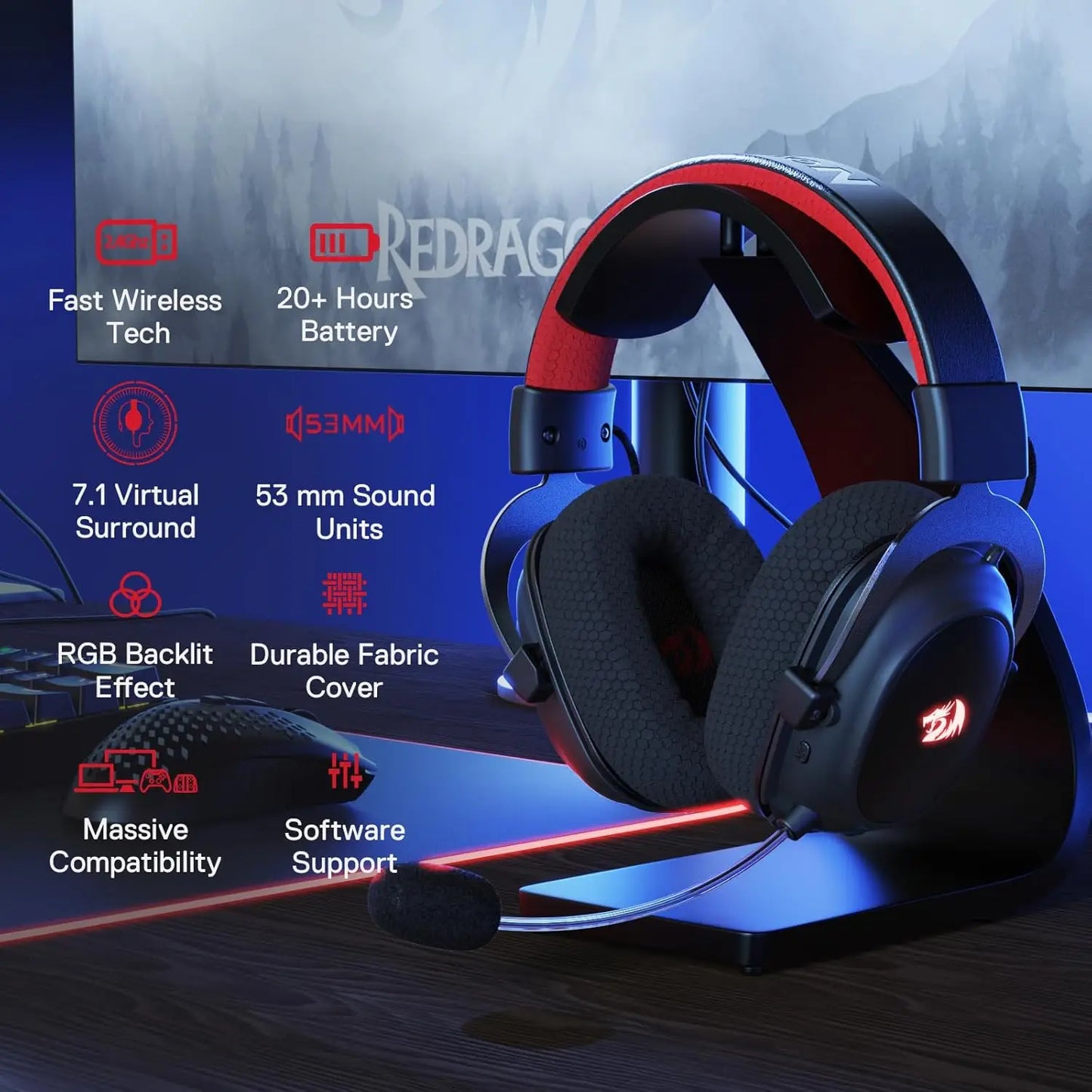 Redragon H510 Pro Zeus X Wireless Gaming Headset 7 1