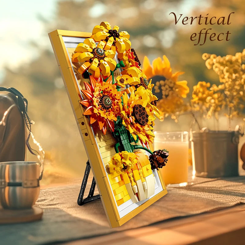 KNEW BUILT Stereo 3D Sunflower Frame Ornament Building Blocks Creative Decor