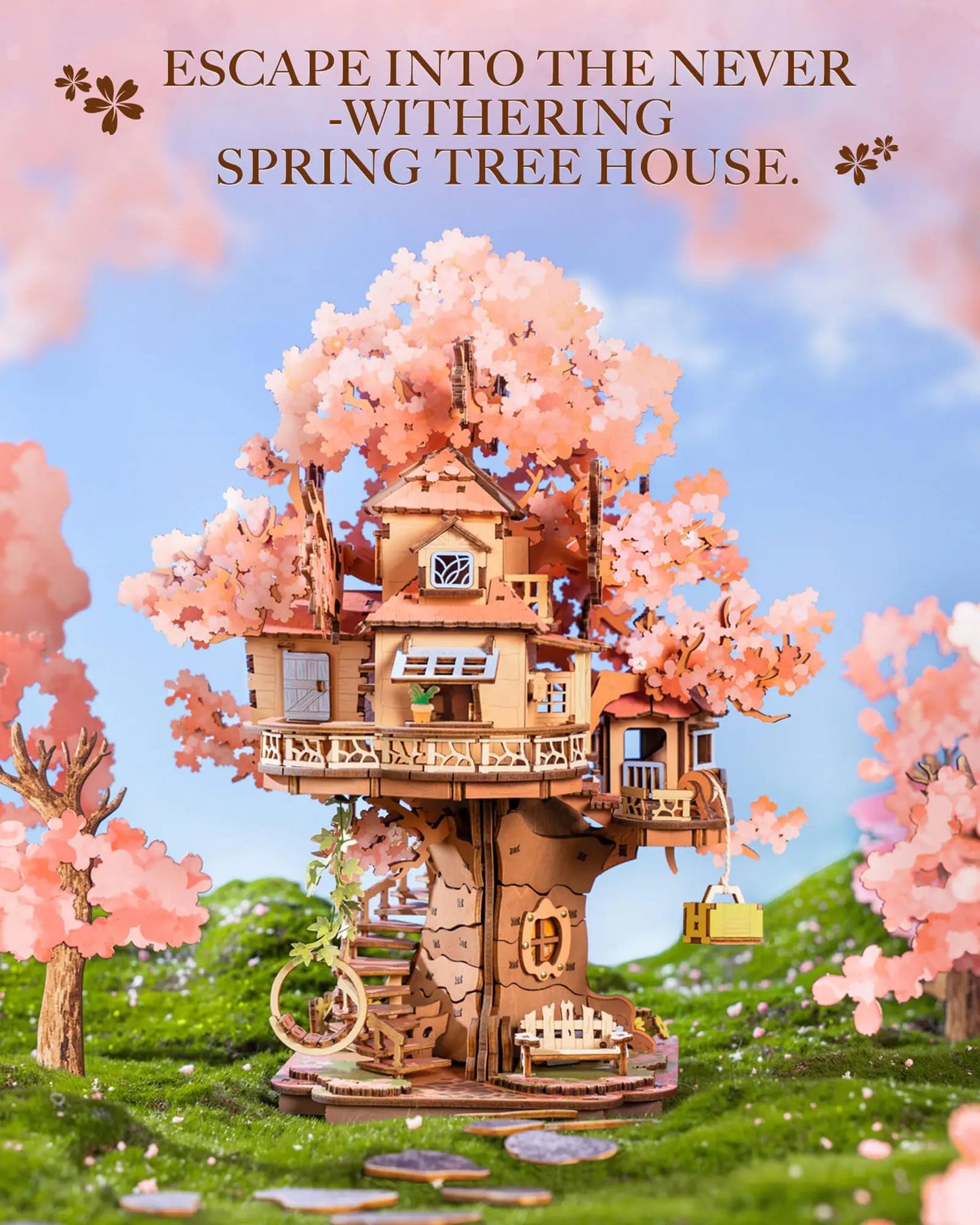 Robotime Sakura Tree House 3D Wooden Puzzle Kit Swing Stairs