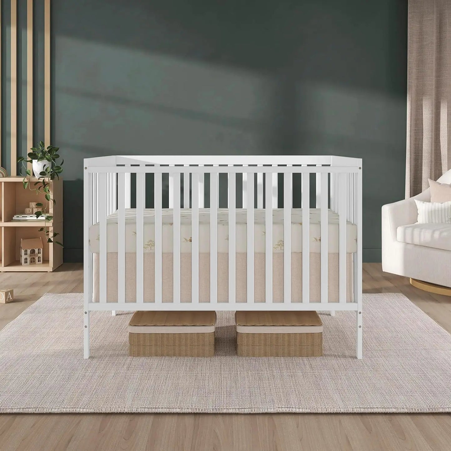 5-in-1 Convertible Baby Crib with Adjustable Height, Sustainable Pinewood, GREENGUARD Gold Certified for Safe Sleep