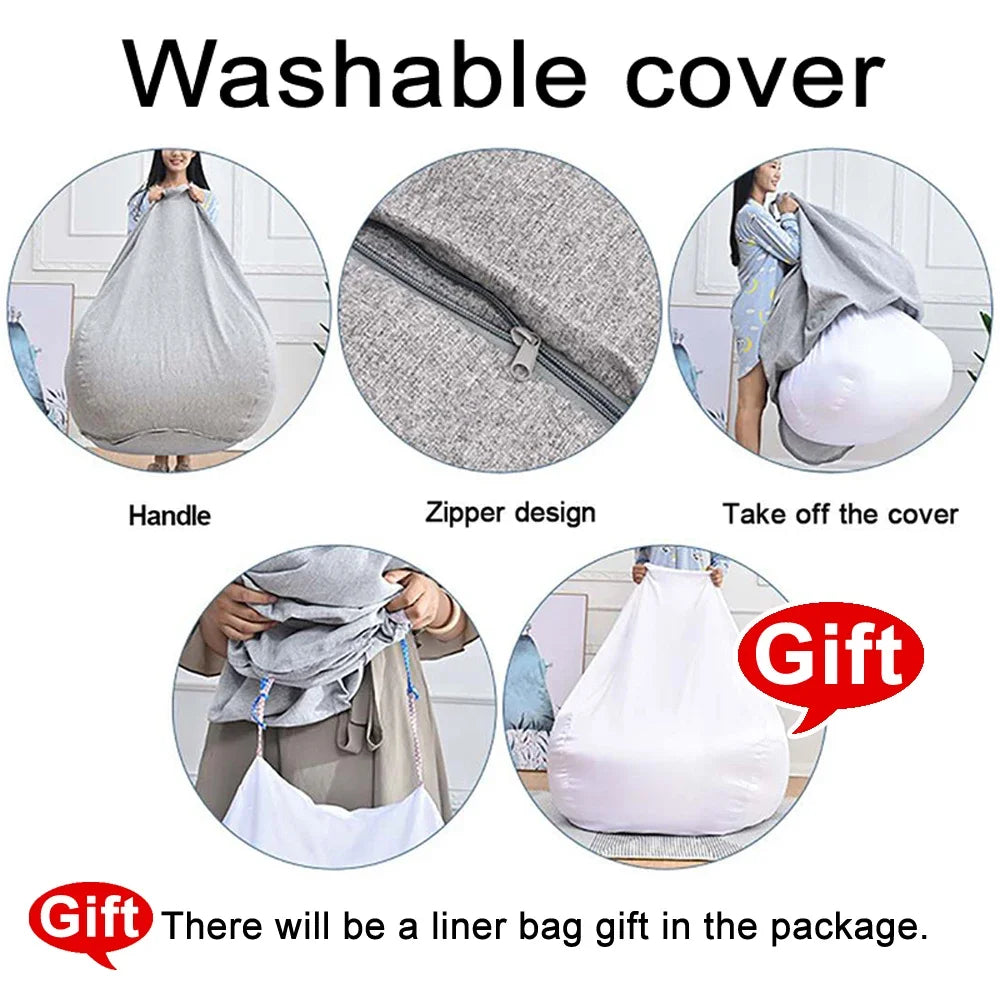 OTAUTAU Washable Linen Bean Bag Chair With Filling