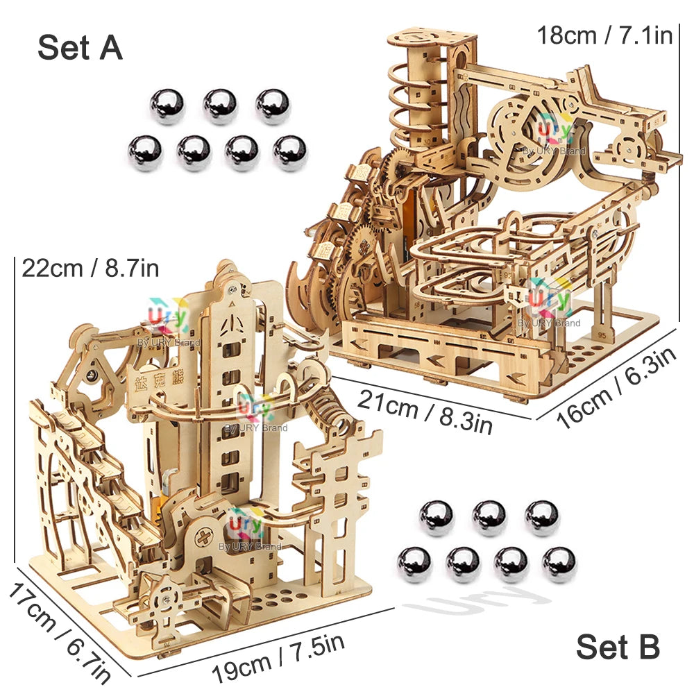 Ury 3D Wooden Puzzles Catapult Marble Run Set