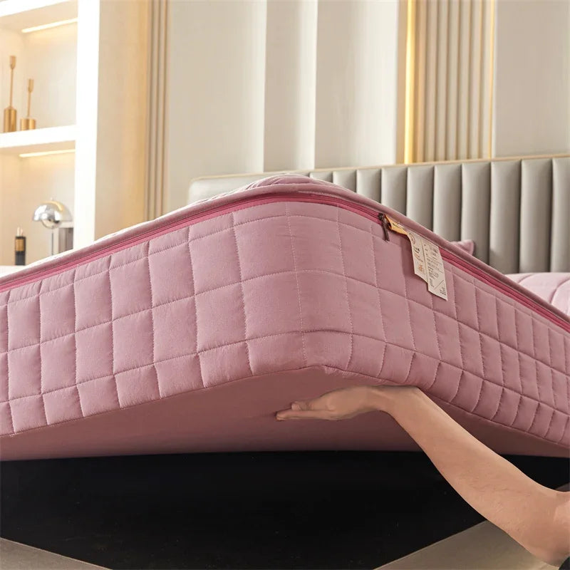 Fully Enclosed Thickened Fitted Sheet With Zip Off Top
