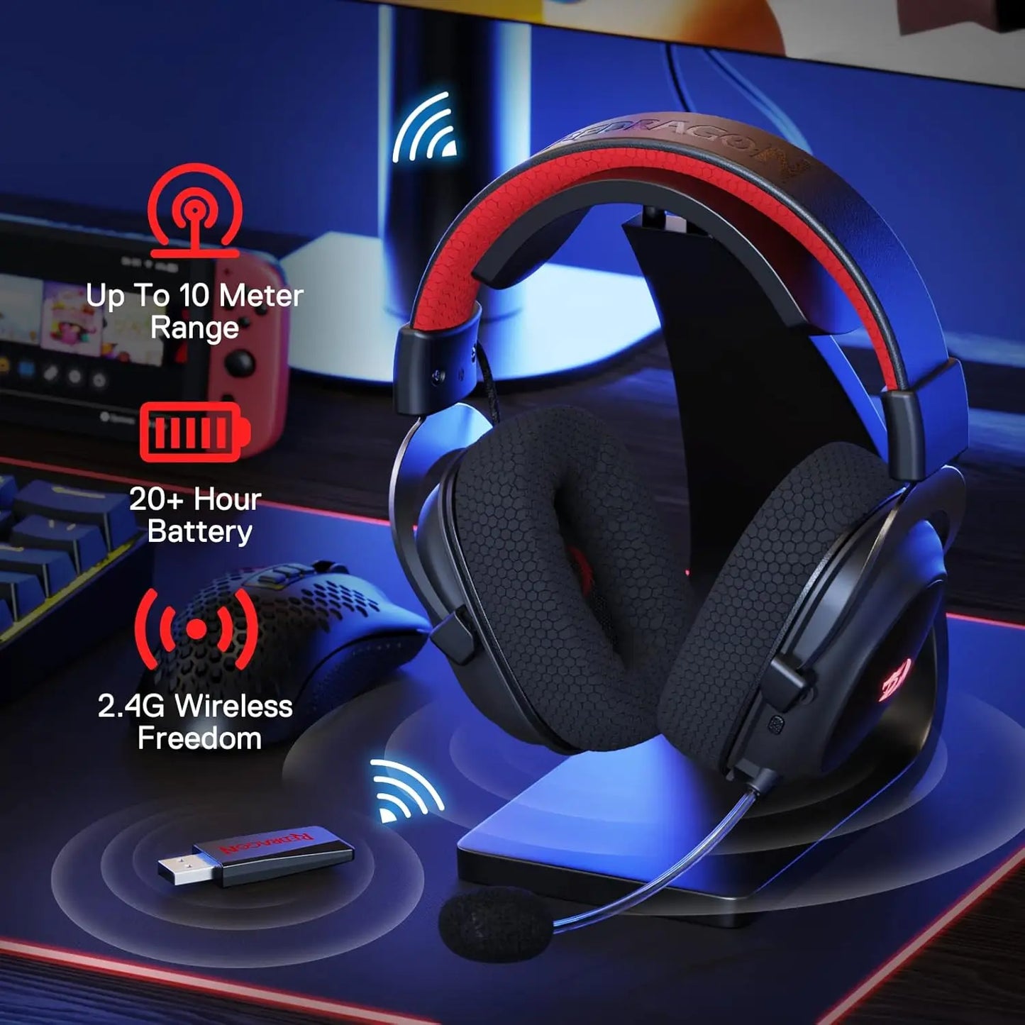 Redragon H510 Pro Zeus X Wireless Gaming Headset 7 1