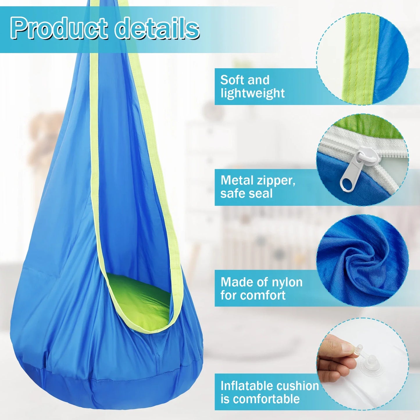 Sensory Swing Chair With Pocket Outdoor Hammock For Kids