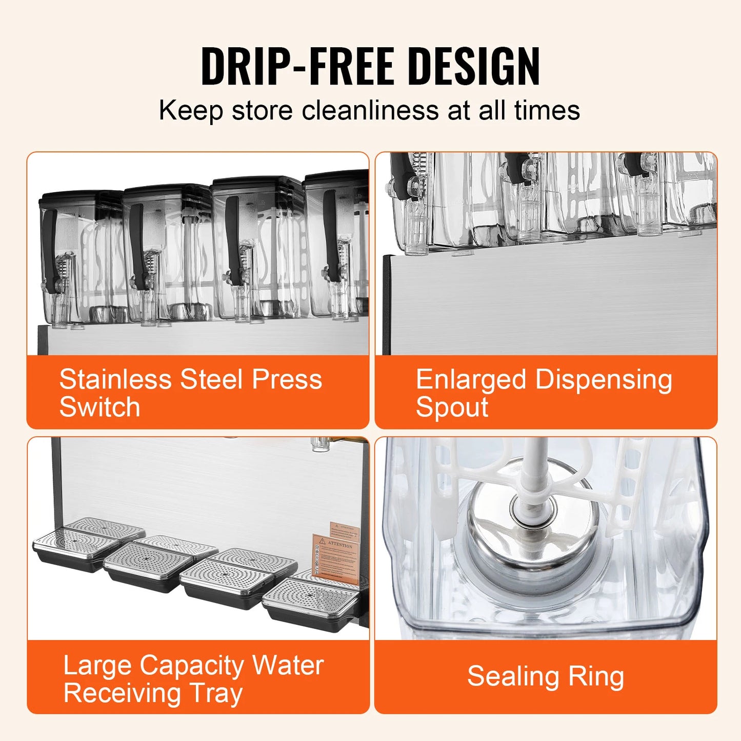 SucceBuy Commercial Beverage Dispenser 4 Tank Stainless Steel