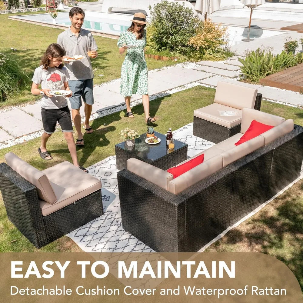 Patio Conversation Set Outdoor Wicker Rattan With Glass Table