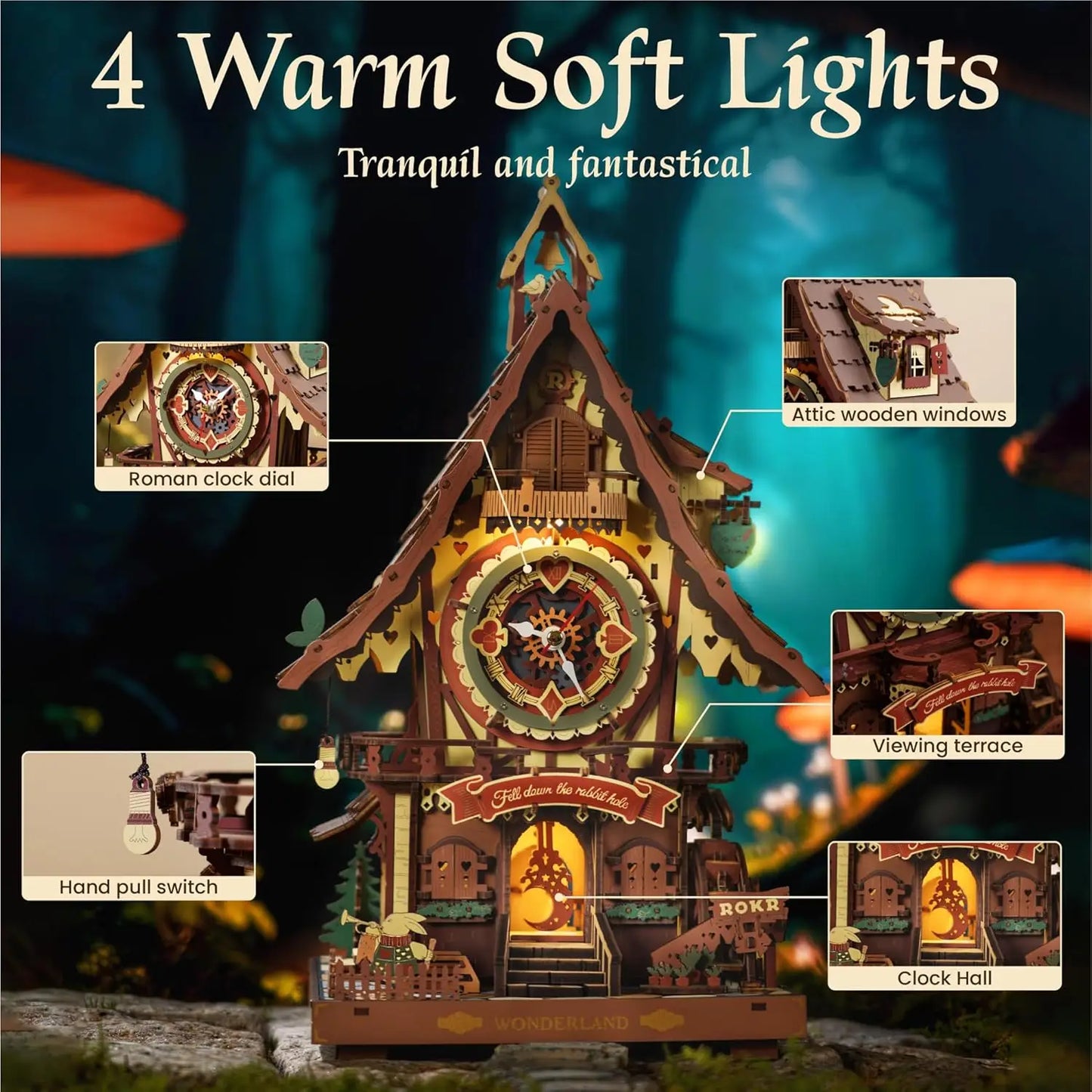 Robotime Rokr 3D Wooden Puzzle Cuckoo Clock Kit Working Bird