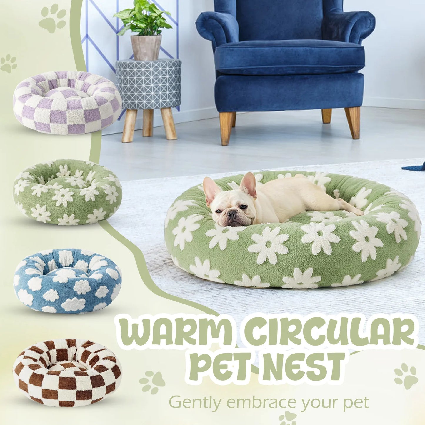Round Donut Pet Bed With Raised Edges For Small Pets