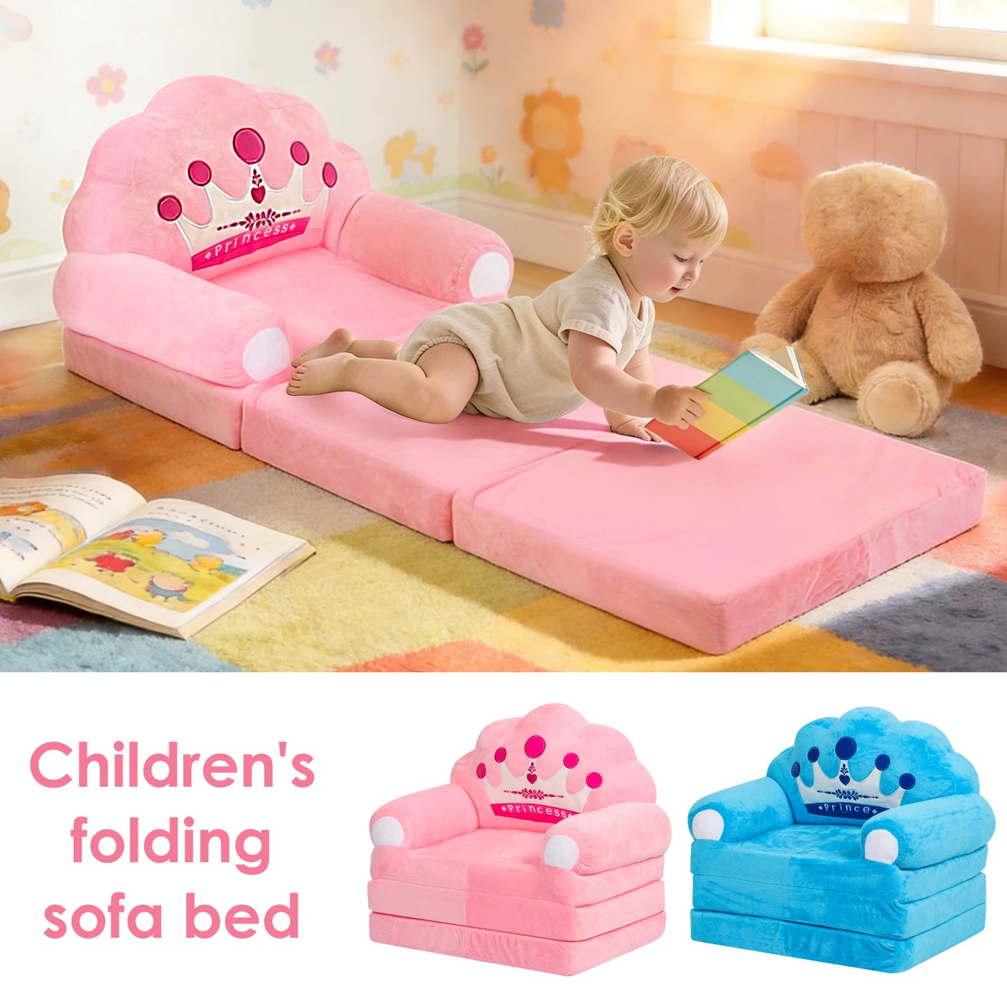 Foldable Kids Sofa Bed Seat Chair Foam Filled Reading Armchair
