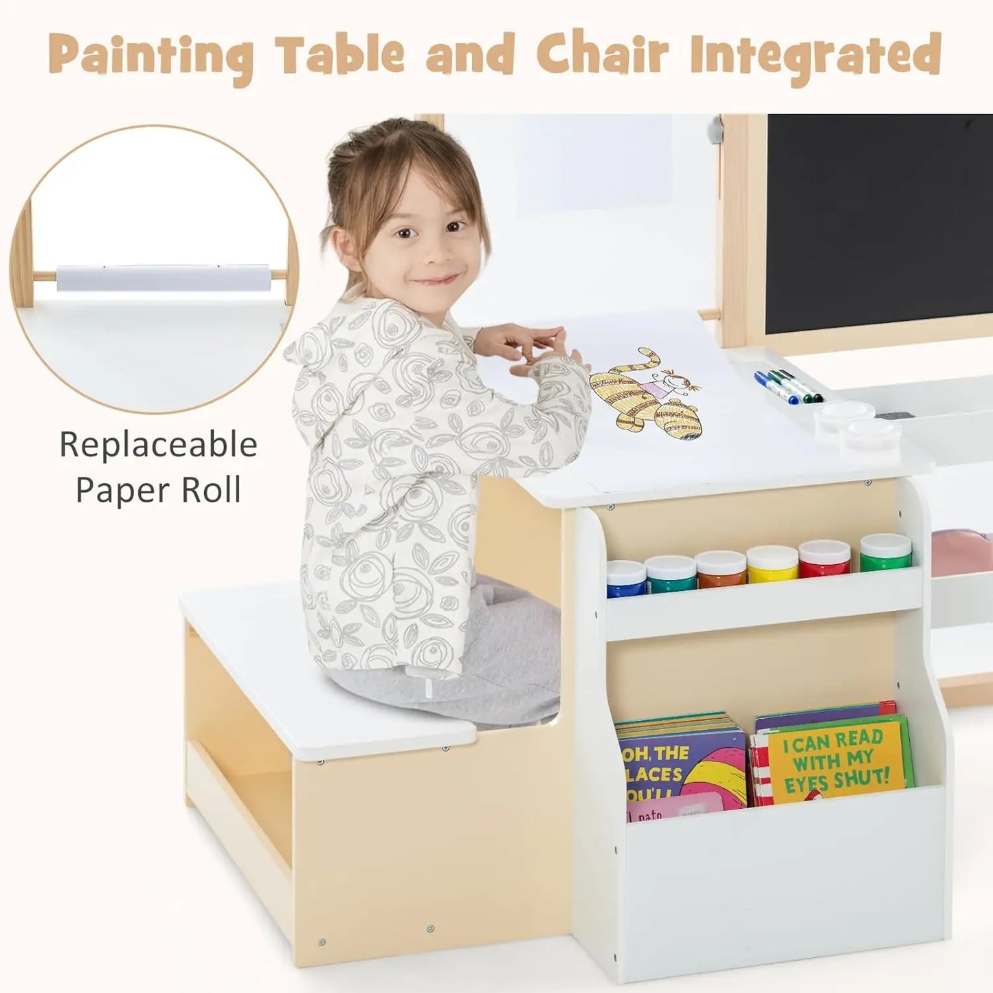 3-in-1 Kids Art Table Chair Set With Adjustable Easel